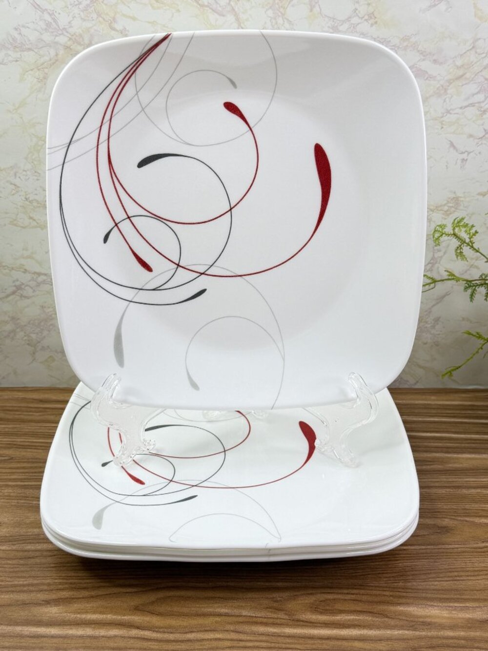 Set of 4 Corelle Square Splendor 8.75" Salad Lunch Plates Corning Ware USA